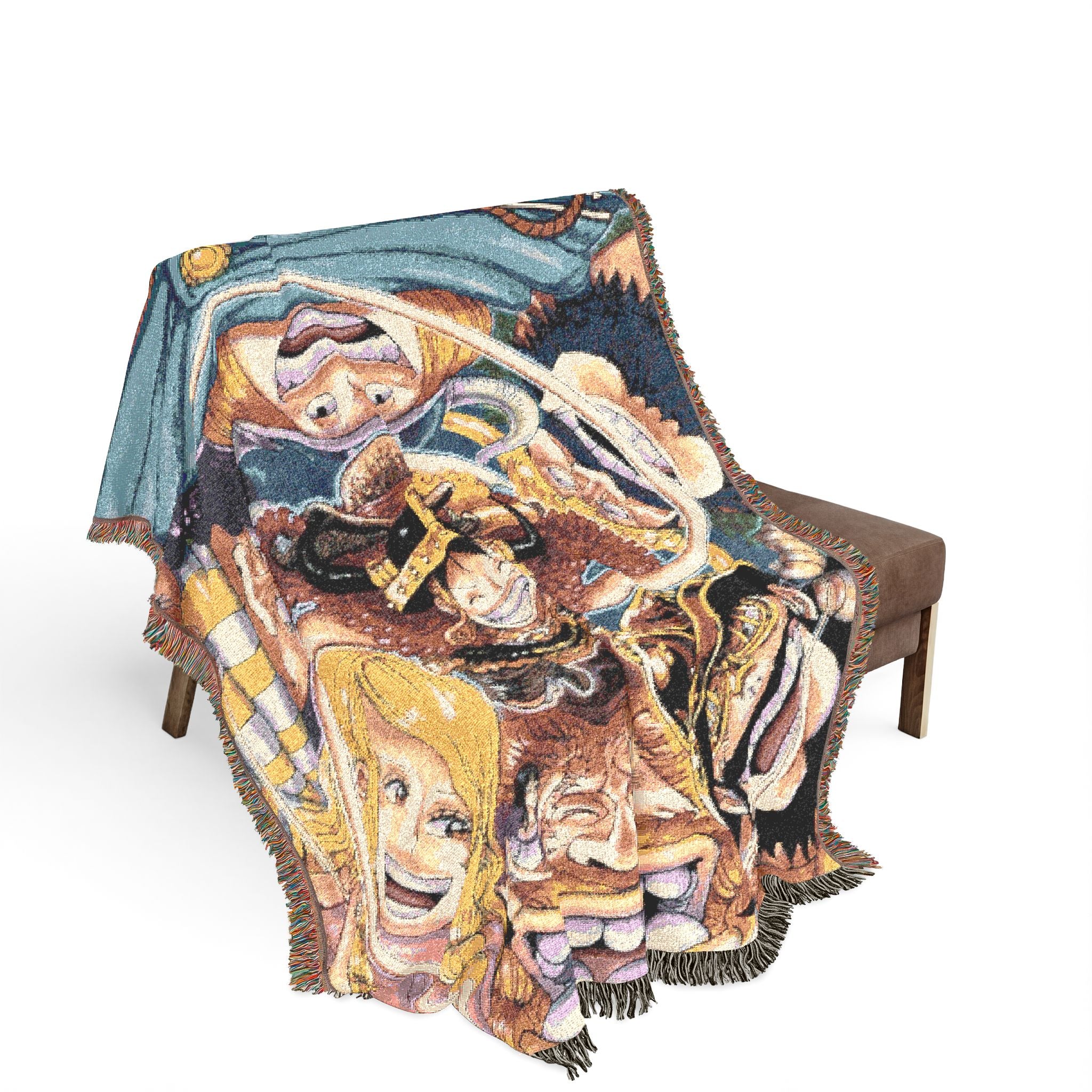 Pirate Crew Adventure Woven Blanket | Vintage Anime Style Throw | Cozy Cotton Tapestry Home Decor