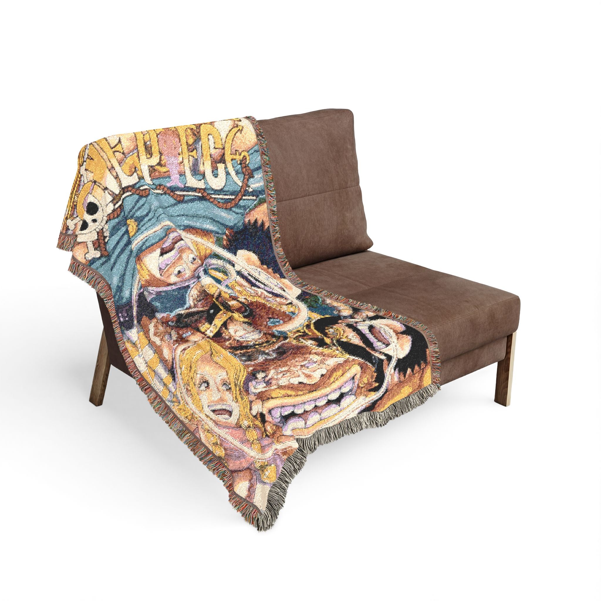 Pirate Crew Adventure Woven Blanket | Vintage Anime Style Throw | Cozy Cotton Tapestry Home Decor