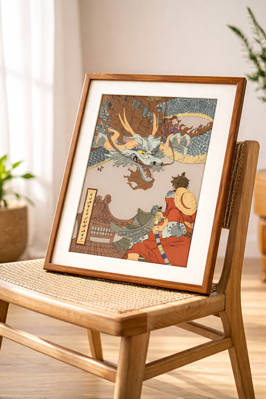 Samurai Dragon Battle Poster | Japanese Style Wall Art | Warrior & Mythical Dragon Print | Anime Inspired Decor