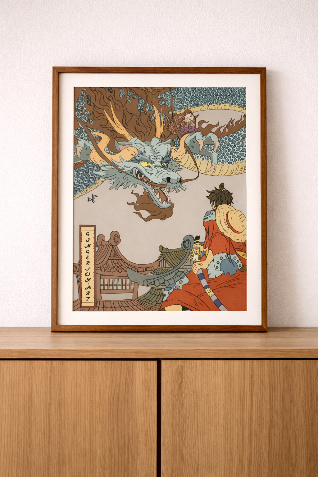 Samurai Dragon Battle Poster | Japanese Style Wall Art | Warrior & Mythical Dragon Print | Anime Inspired Decor