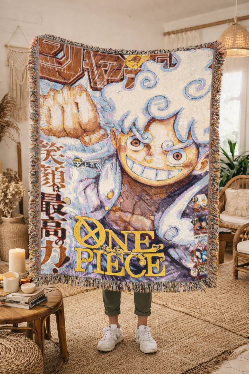 White Energy Anime Blanket Woven Throw