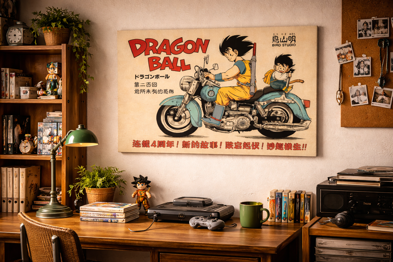 Anime Inspired Flying Nimbus Canvas Wall Art l Saiyan Warrior Sky Scene l Vibrant Manga Style Home Decor