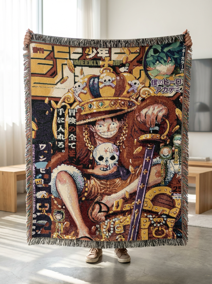 Anime King Tapestry Blanket l Premium Woven Throw for Bed & Sofa | Anime-Inspired Home Decor Gift