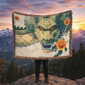 Anime Inspired Dragon Blanket | Mythical Creature Woven Throw | Japanese Style Cozy Home Decor Gift