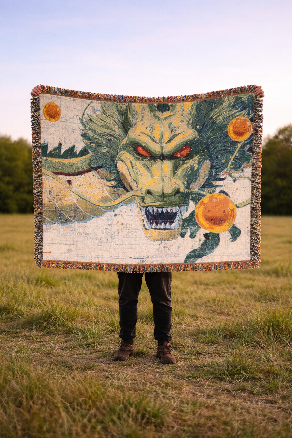 Anime Inspired Dragon Blanket | Mythical Creature Woven Throw | Japanese Style Cozy Home Decor Gift