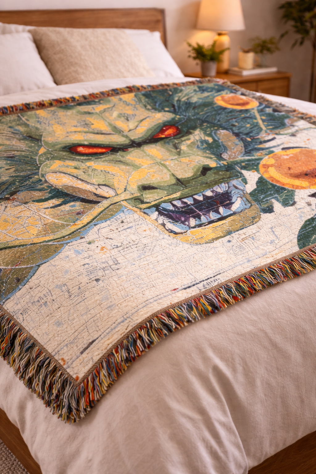 Anime Inspired Dragon Blanket | Mythical Creature Woven Throw | Japanese Style Cozy Home Decor Gift