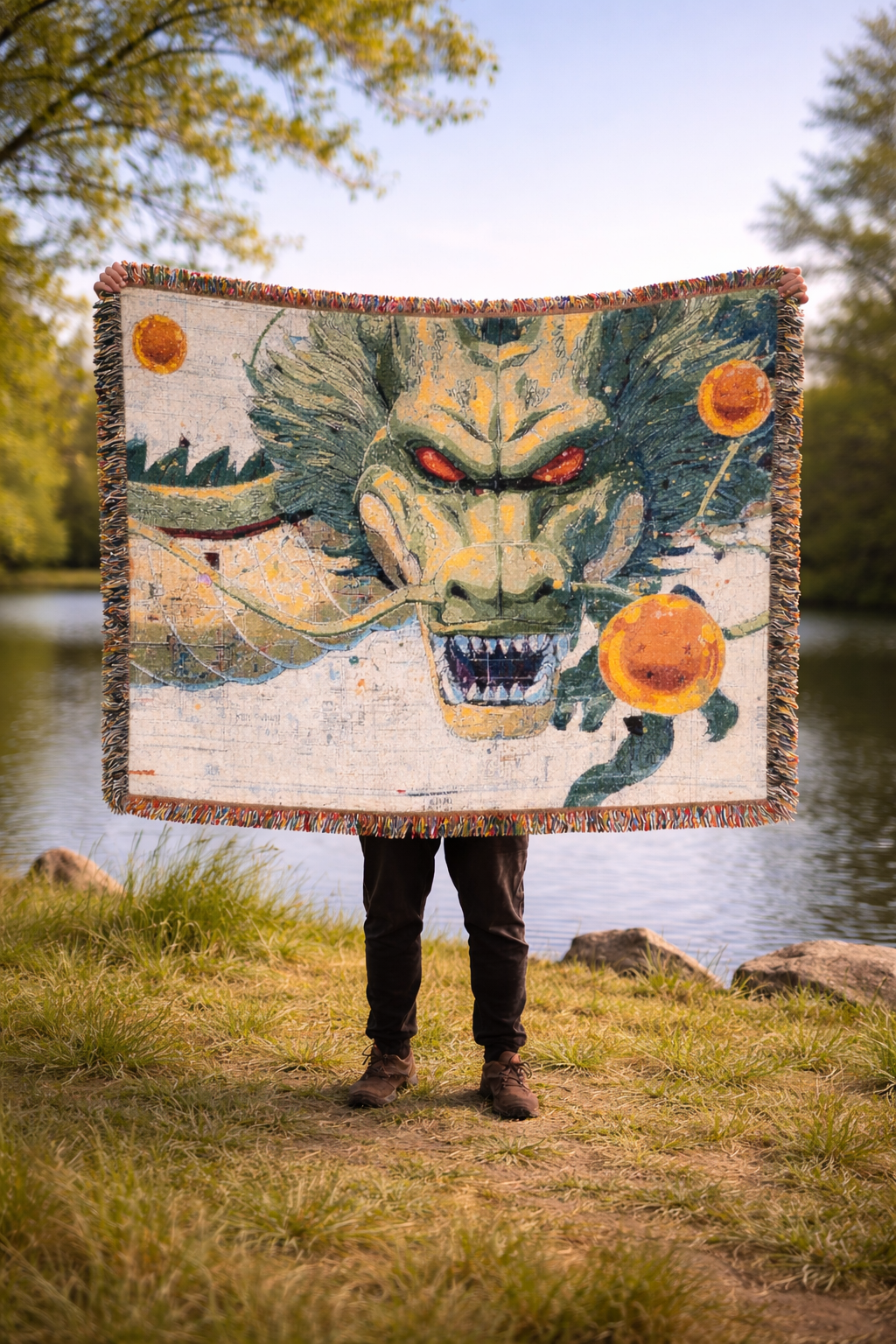 Anime Inspired Dragon Blanket | Mythical Creature Woven Throw | Japanese Style Cozy Home Decor Gift