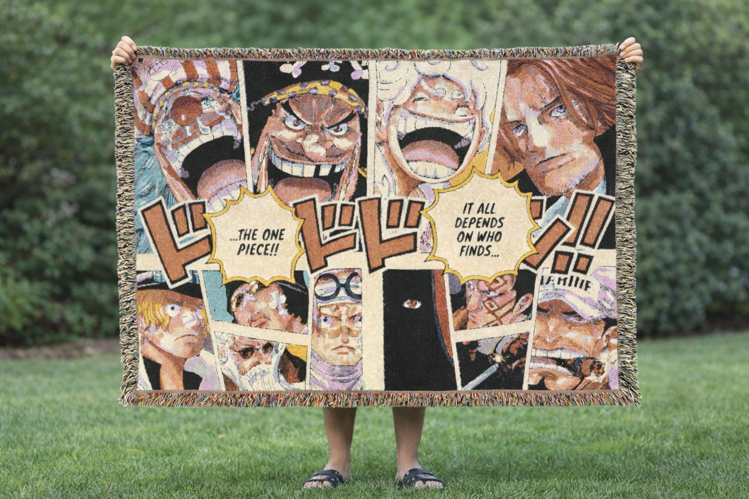 Vintage Manga Panel Blanket | Pirate Adventure Woven Throw | Retro Anime Scene Collage | Cozy Statement Home Decor