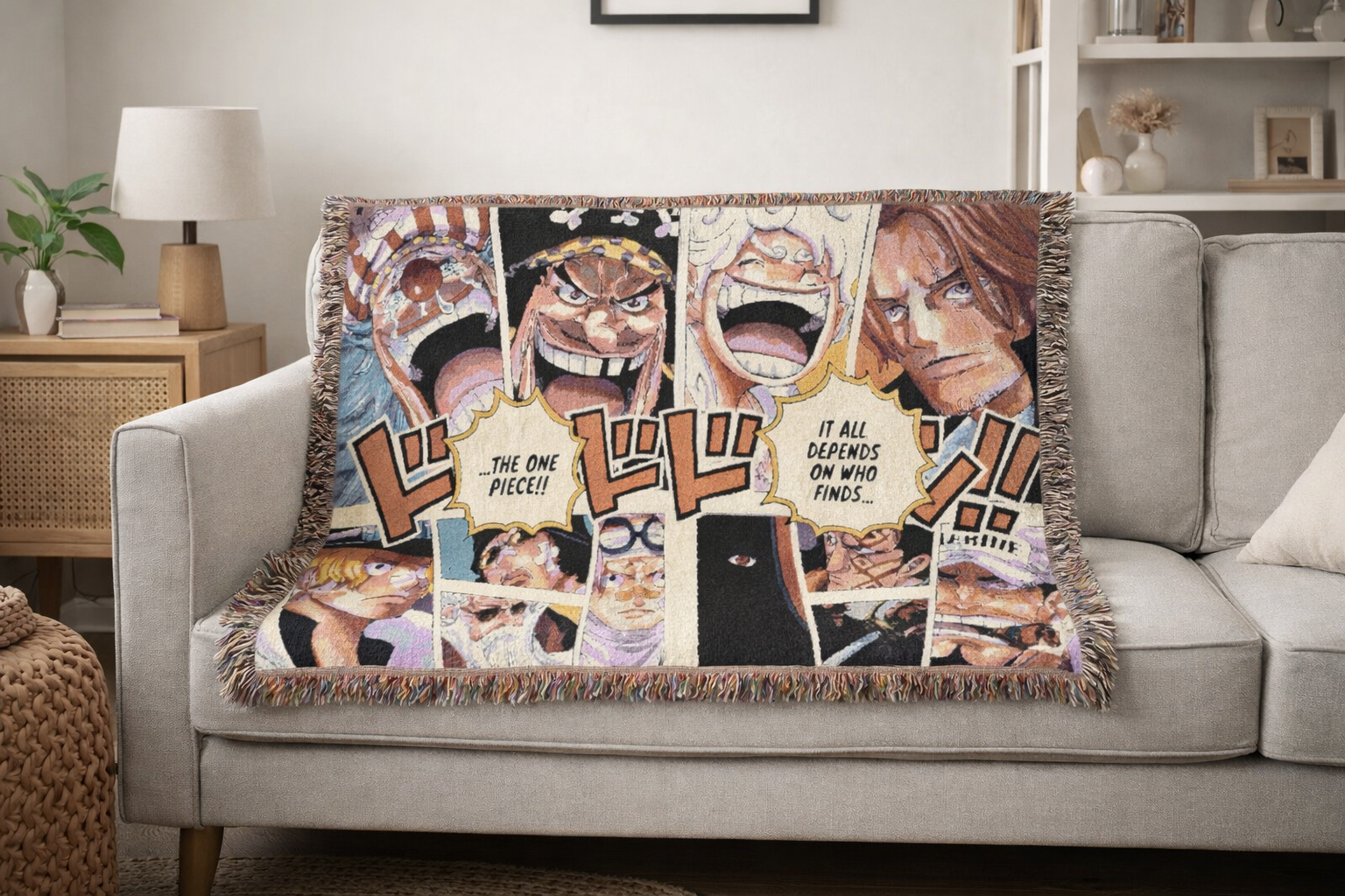 Vintage Manga Panel Blanket | Pirate Adventure Woven Throw | Retro Anime Scene Collage | Cozy Statement Home Decor