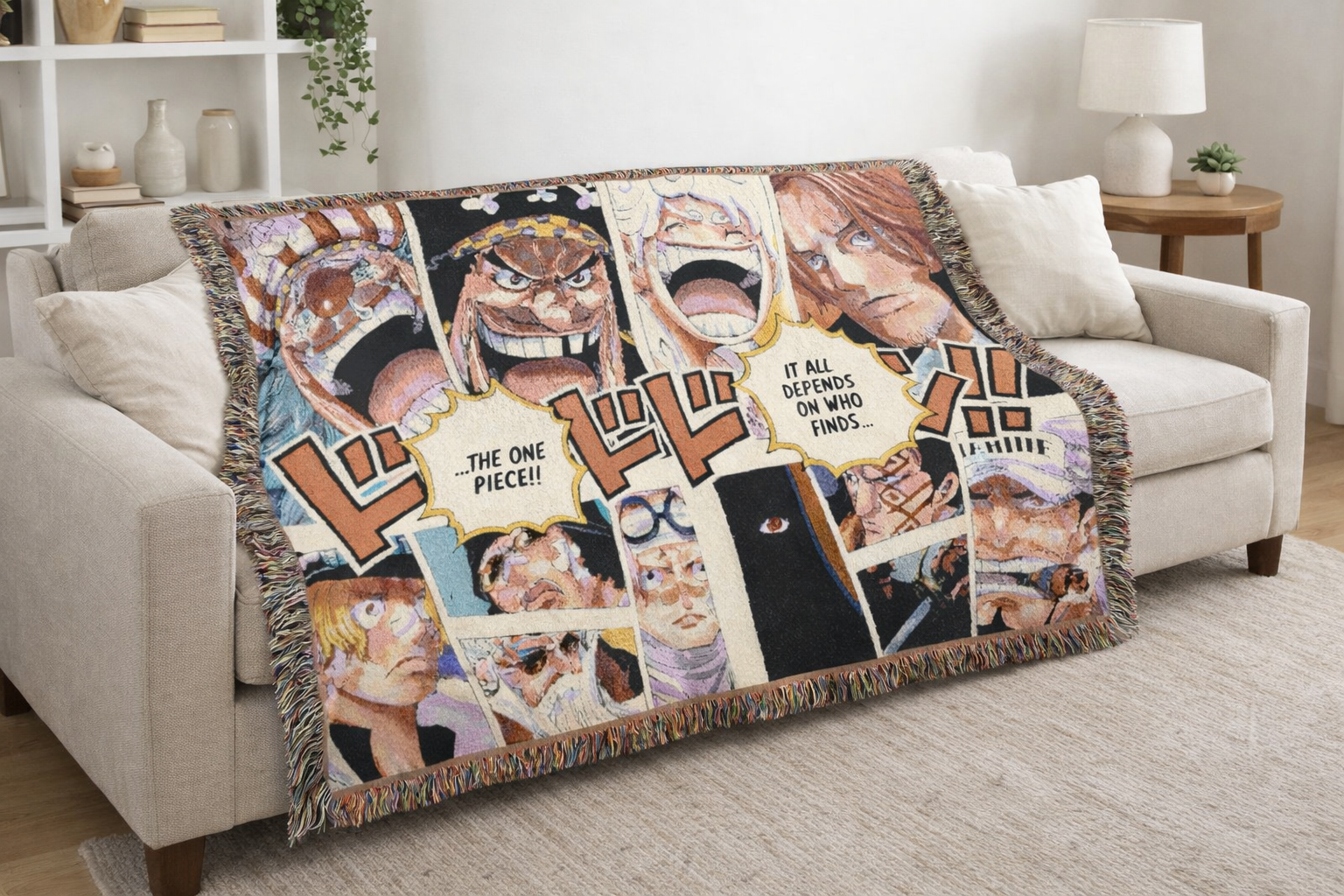 Vintage Manga Panel Blanket | Pirate Adventure Woven Throw | Retro Anime Scene Collage | Cozy Statement Home Decor