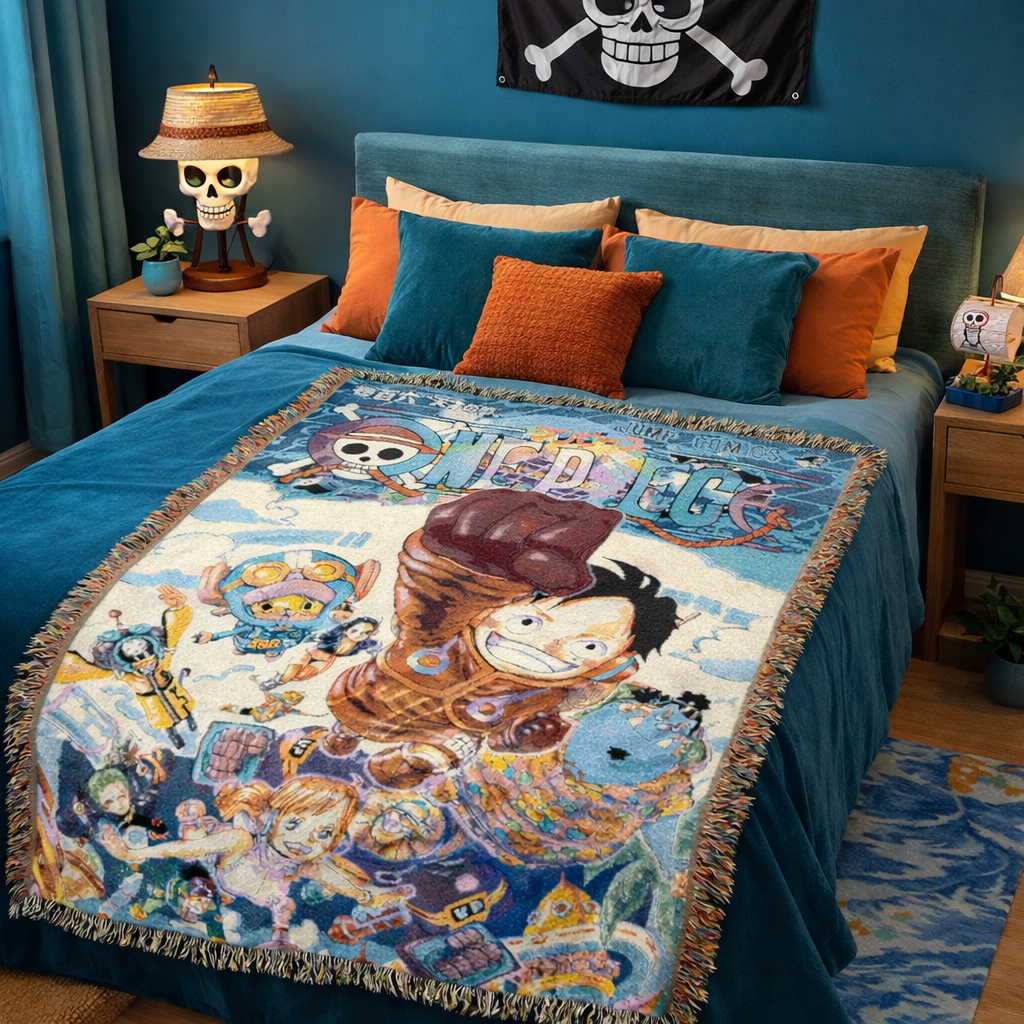 Pirate Crew Adventure Woven Blanket | Colorful Anime Inspired Throw