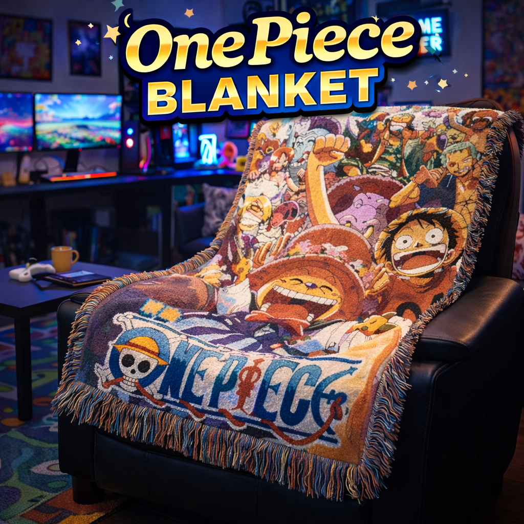 Straw Hat Crew Woven Blanket | Colorful Anime Adventure Throw | Cozy Cotton Tapestry Home Decor