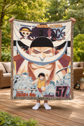 White Beard Legendary Pirate Woven Blanket – Anime Inspired Epic Battle Throw – Premium Cotton Art