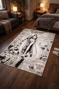 Manga Style Empress Area Rug Black and White | Anime Inspired Floor Mat | Otaku Room Decor | Aesthetic Bedroom Rug