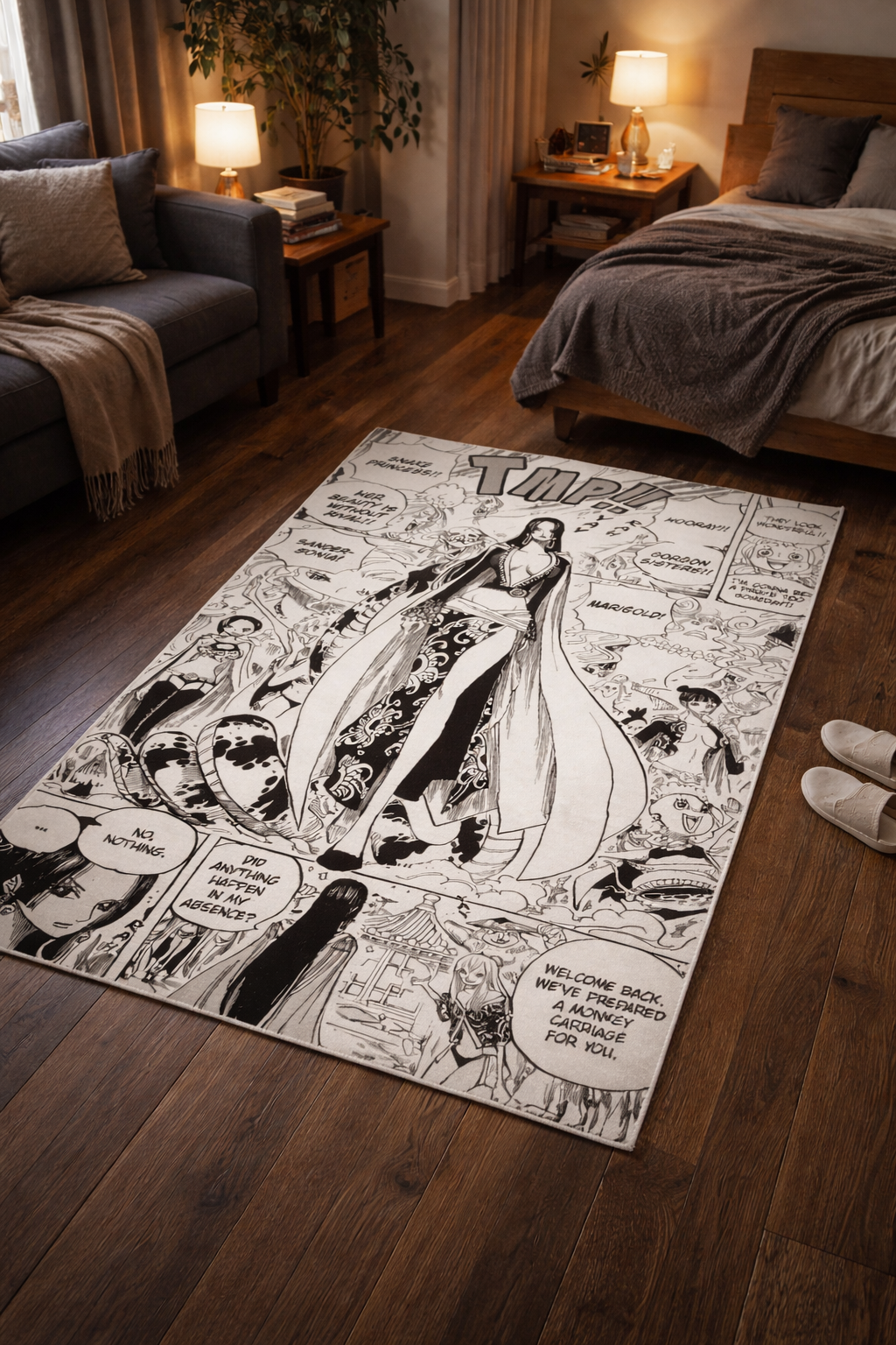 Manga Style Empress Area Rug Black and White | Anime Inspired Floor Mat | Otaku Room Decor | Aesthetic Bedroom Rug