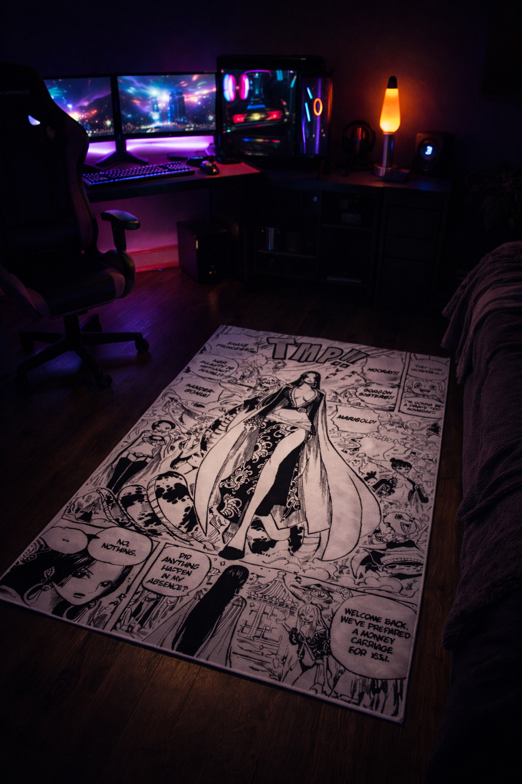 Manga Style Empress Area Rug Black and White | Anime Inspired Floor Mat | Otaku Room Decor | Aesthetic Bedroom Rug