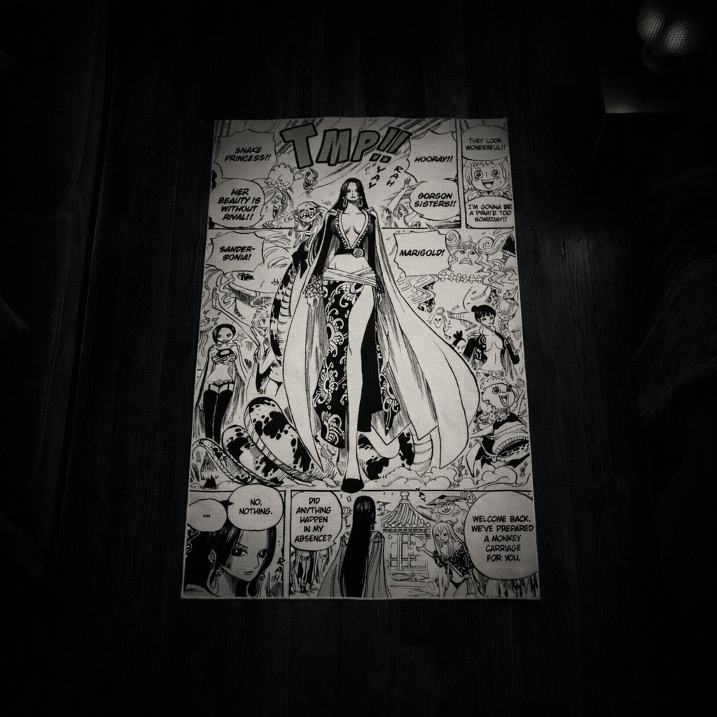 Manga Style Empress Area Rug Black and White | Anime Inspired Floor Mat | Otaku Room Decor | Aesthetic Bedroom Rug