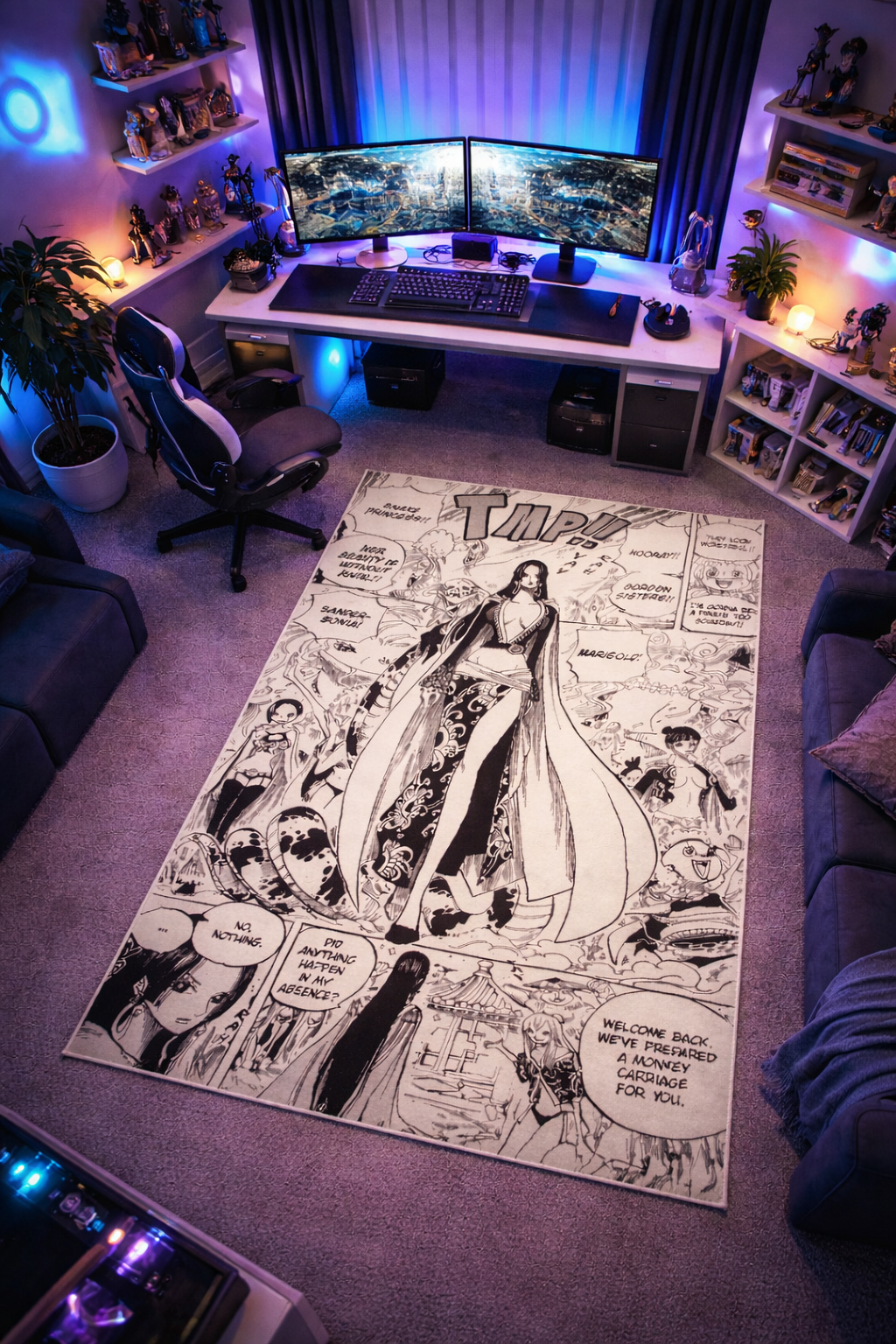 Manga Style Empress Area Rug Black and White | Anime Inspired Floor Mat | Otaku Room Decor | Aesthetic Bedroom Rug
