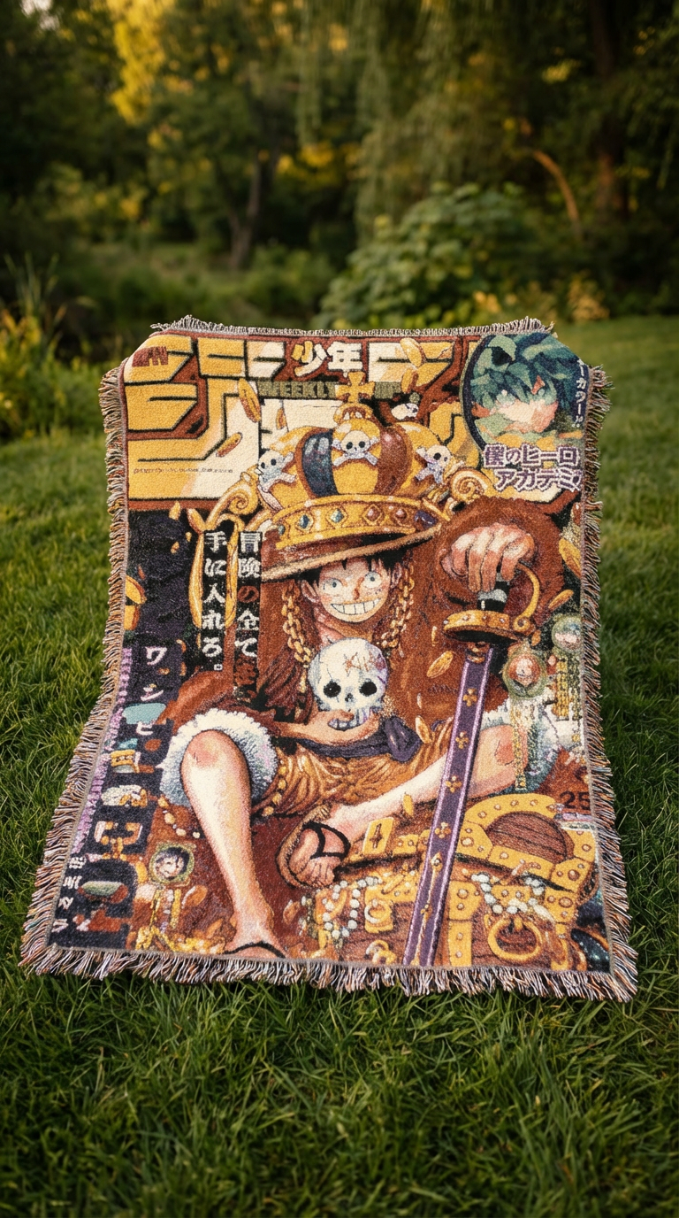Anime King Tapestry Blanket l Premium Woven Throw for Bed & Sofa | Anime-Inspired Home Decor Gift