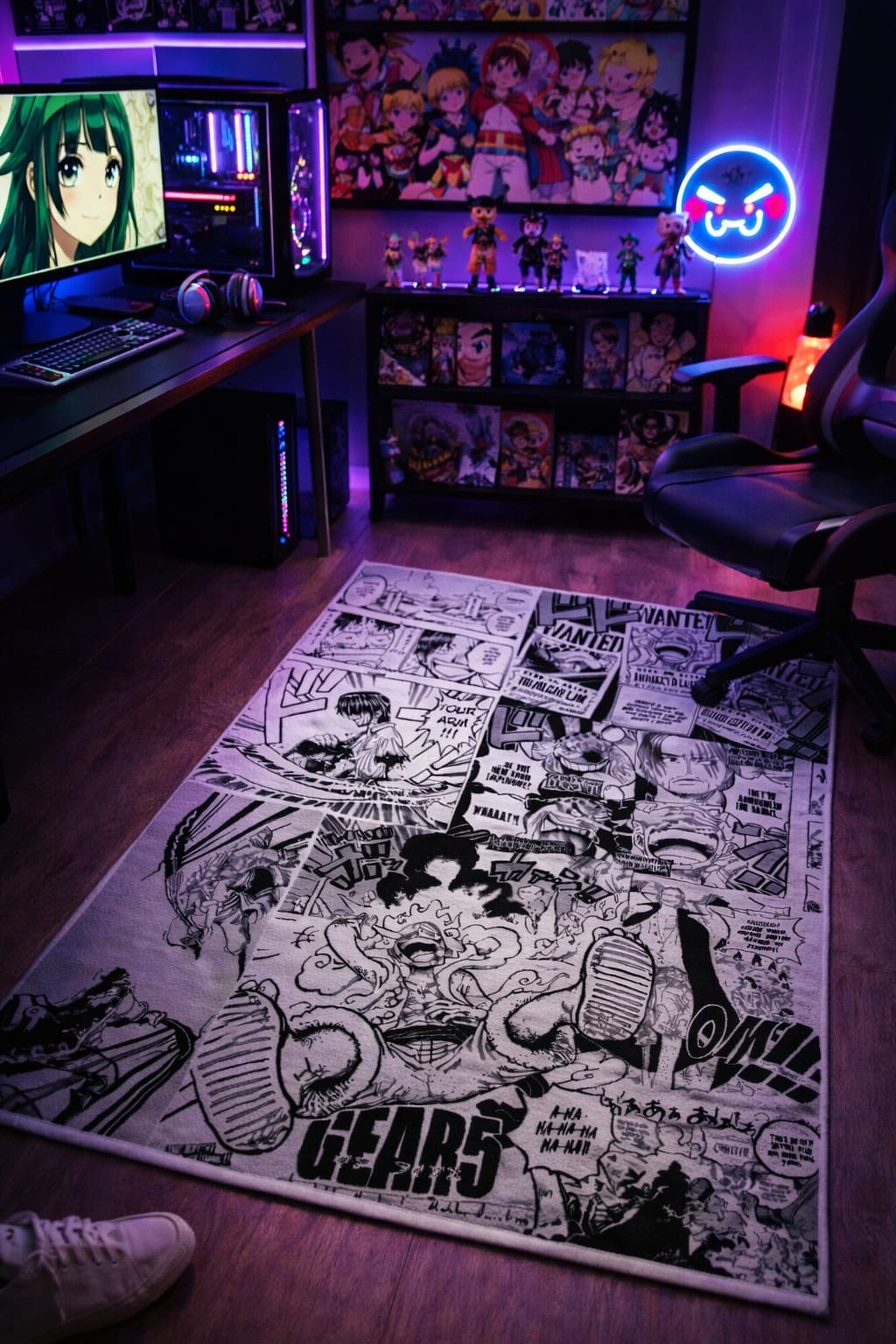 Anime Sun Warrior Area Rug Manga Style Floor Decor
