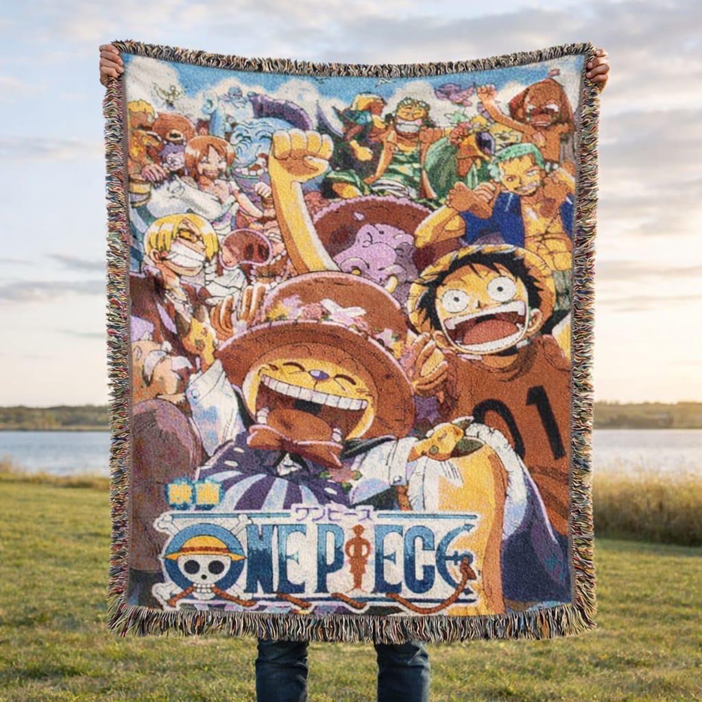 Straw Hat Crew Woven Blanket | Colorful Anime Adventure Throw | Cozy Cotton Tapestry Home Decor