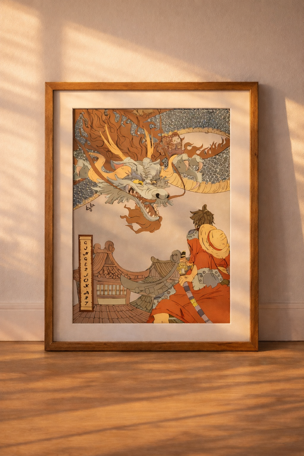 Samurai Dragon Battle Poster | Japanese Style Wall Art | Warrior & Mythical Dragon Print | Anime Inspired Decor